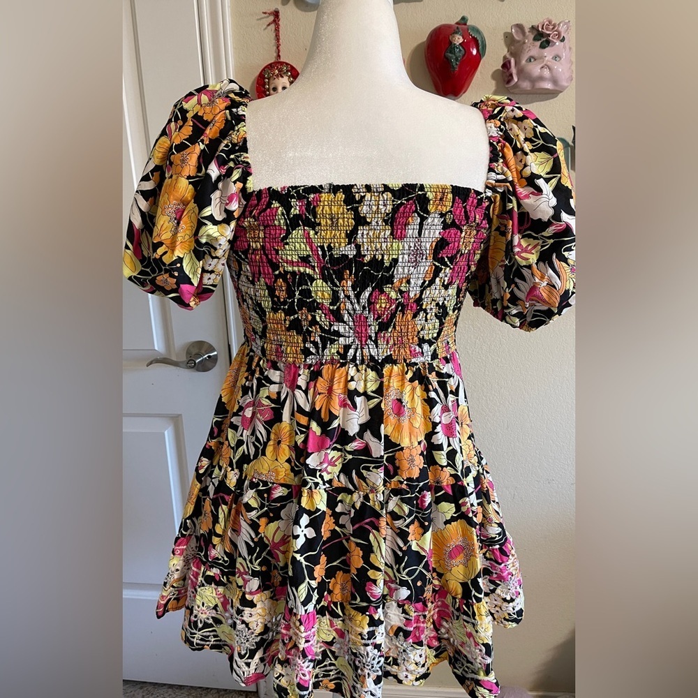 Forever 21 Puff Sleeve Floral Babydoll Mini Dress Whimsical Fairy Y2K Small - Picture 3 of 6